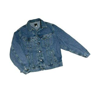 Women's Large Lee Riveted Blue Jean Jacket Light Wash Distressed Buttons Pockets